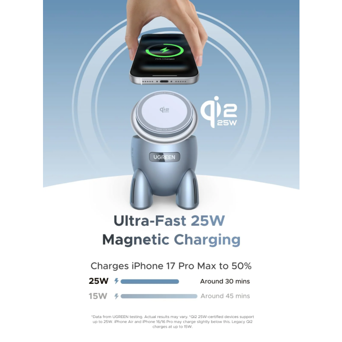 Ugreen 2-in-1 MagSafe brezžični polnilnik Qi2 30W