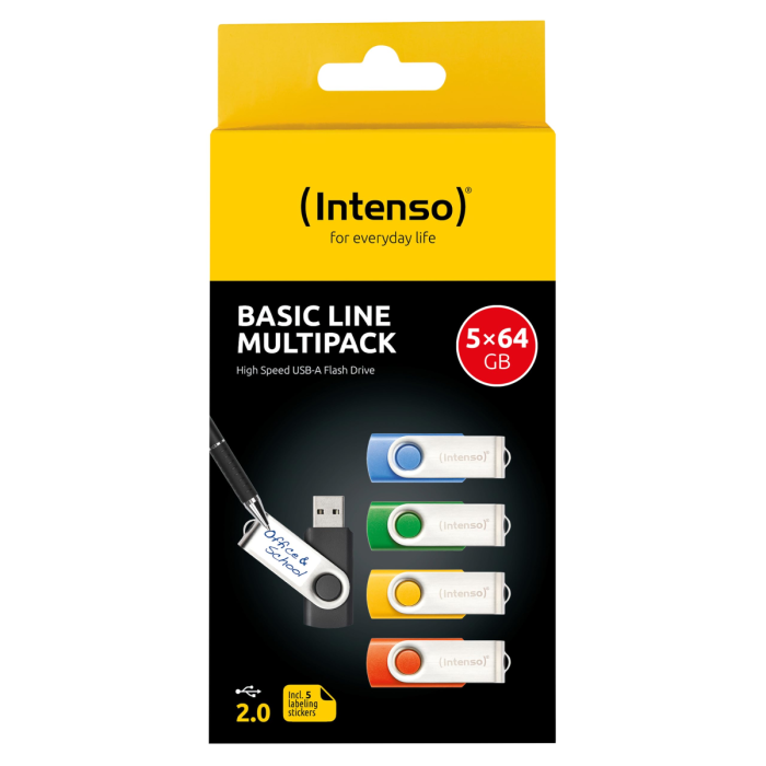 Intenso 5x64GB Basic Line USB 2.0 spominski ključki - Barvni INTENSO Intenso 5x64GB Basic Line USB 2.0 spominski ključki - Barvni
