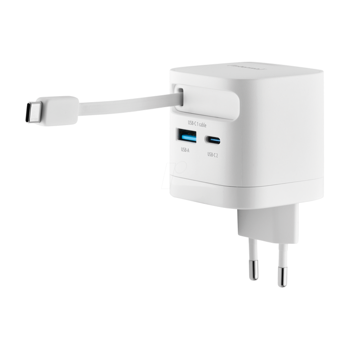 Intenso 65W GaN napajalnik z vgrajenim kablom USB-C, bel INTENSO Intenso 65W GaN napajalnik z vgrajenim kablom USB-C, bel