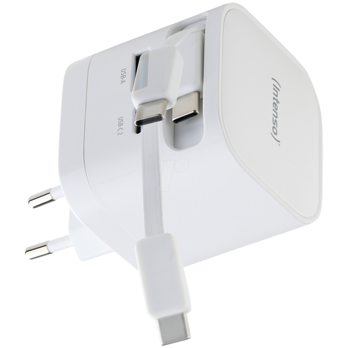 Intenso 65W GaN napajalnik z vgrajenim kablom USB-C, bel INTENSO Intenso 65W GaN napajalnik z vgrajenim kablom USB-C, bel