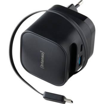 Intenso 65W GaN napajalnik z vgrajenim kablom USB-C, črn Intenso 65W GaN napajalnik z vgrajenim kablom USB-C, črn