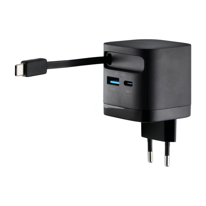 Intenso 65W GaN napajalnik z vgrajenim kablom USB-C, črn INTENSO Intenso 65W GaN napajalnik z vgrajenim kablom USB-C, črn