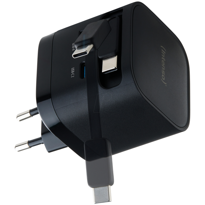 Intenso 65W GaN napajalnik z vgrajenim kablom USB-C, črn INTENSO Intenso 65W GaN napajalnik z vgrajenim kablom USB-C, črn