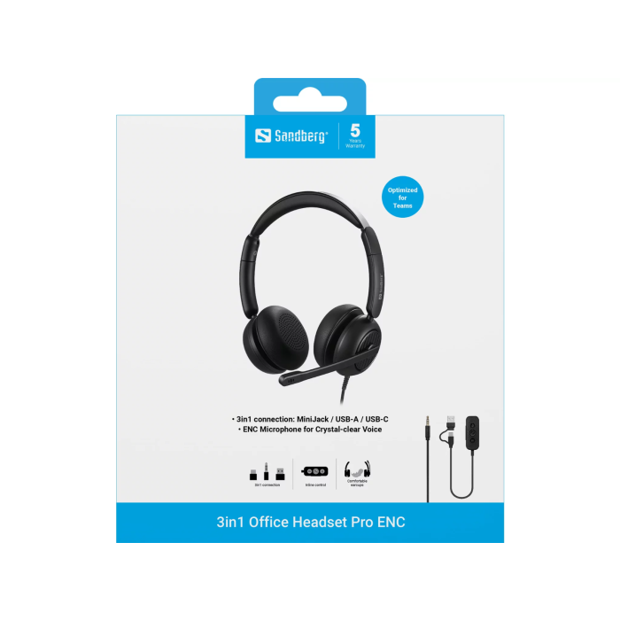Sandberg 3v1 Office Headset Pro ENC slušalke z mikrofonom SANDBERG Sandberg 3v1 Office Headset Pro ENC slušalke z mikrofonom