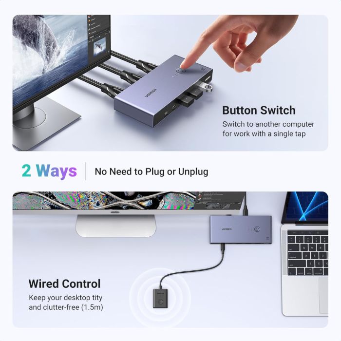 Ugreen USB 3.0 KVM stikalo za upravljanje 2 računalnikov UGREEN Ugreen USB 3.0 KVM stikalo za upravljanje 2 računalnikov