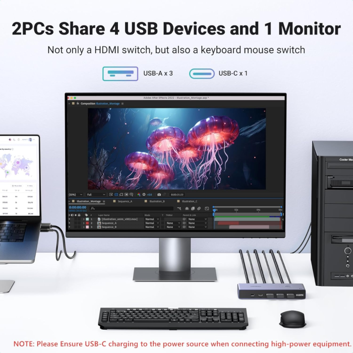Ugreen USB 3.0 KVM stikalo za upravljanje 2 računalnikov UGREEN Ugreen USB 3.0 KVM stikalo za upravljanje 2 računalnikov