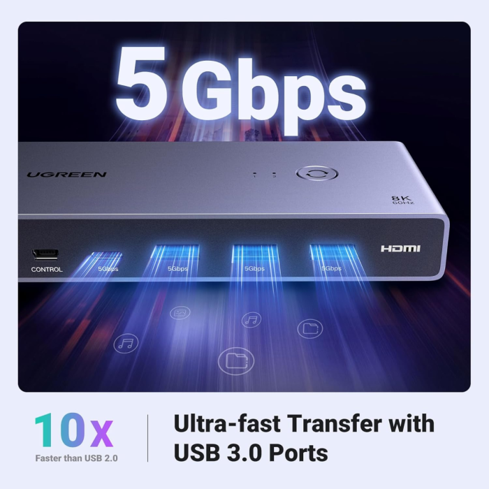 Ugreen USB 3.0 KVM stikalo za upravljanje 2 računalnikov UGREEN Ugreen USB 3.0 KVM stikalo za upravljanje 2 računalnikov