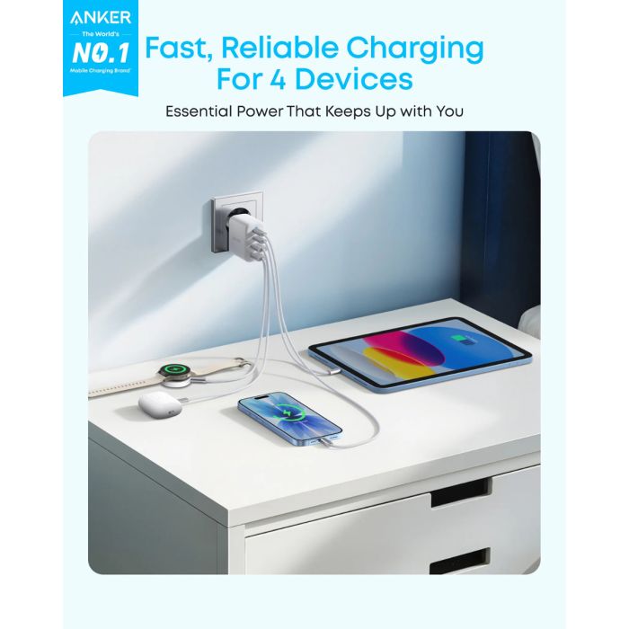 Anker Zolo 50W 4-portni polnilec, bel