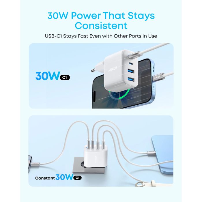 Anker Zolo 50W 4-portni polnilec, bel