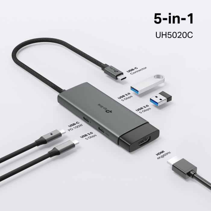 TP-LINK UH5020C 5-v-1 USB-C HUB priklopna postaja z 4K HDMI in 100 W Power Delivery TP-LINK TP-LINK UH5020C 5-v-1 USB-C HUB priklopna postaja z 4K HDMI in 100 W Power Delivery