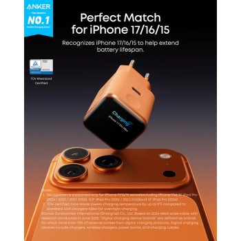 Anker Nano polnilec 45W, Smart Display, moder Anker Nano polnilec 45W, Smart Display, moder