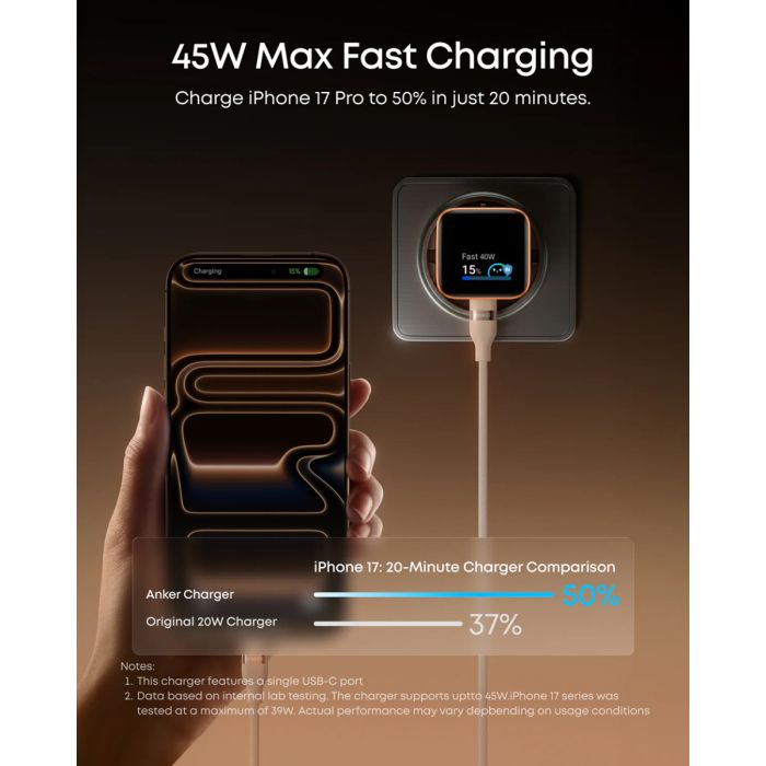 Anker Nano polnilec 45W, Smart Display, moder ANKER Anker Nano polnilec 45W, Smart Display, moder