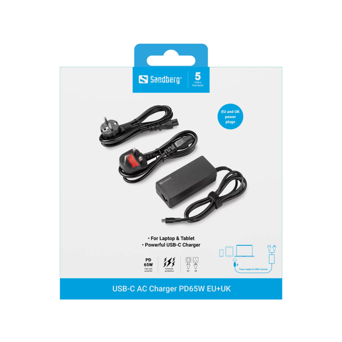 Sandberg USB-C AC polilec PD65W EU+UK SANDBERG Sandberg USB-C AC polilec PD65W EU+UK