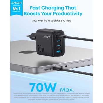 Anker Zolo 70W 4-portni polnilec, črn Anker Zolo 70W 4-portni polnilec, črn