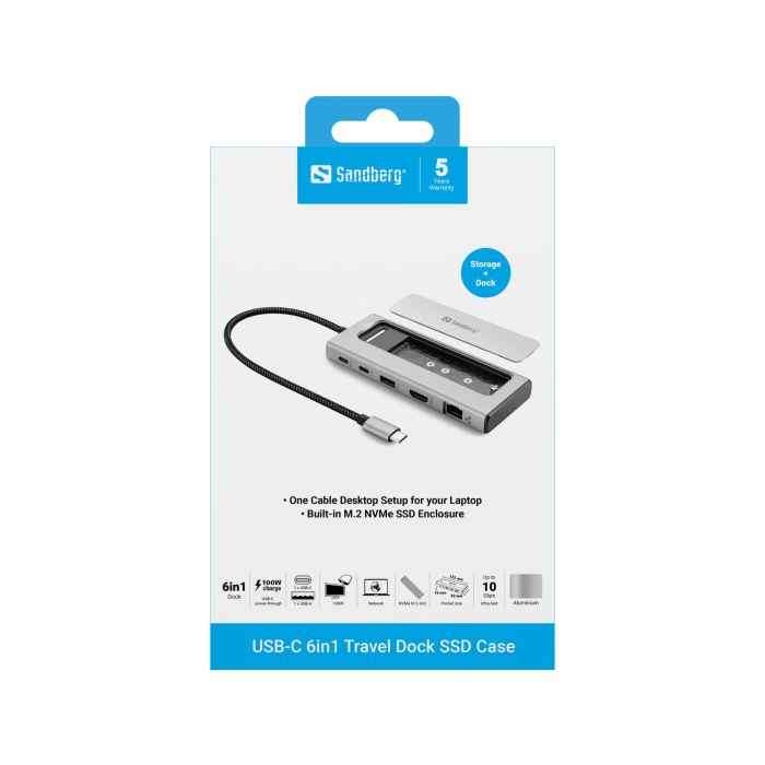 Sandberg USB-C 6in1 Travel Dock z M.2 SSD režo SANDBERG Sandberg USB-C 6in1 Travel Dock z M.2 SSD režo
