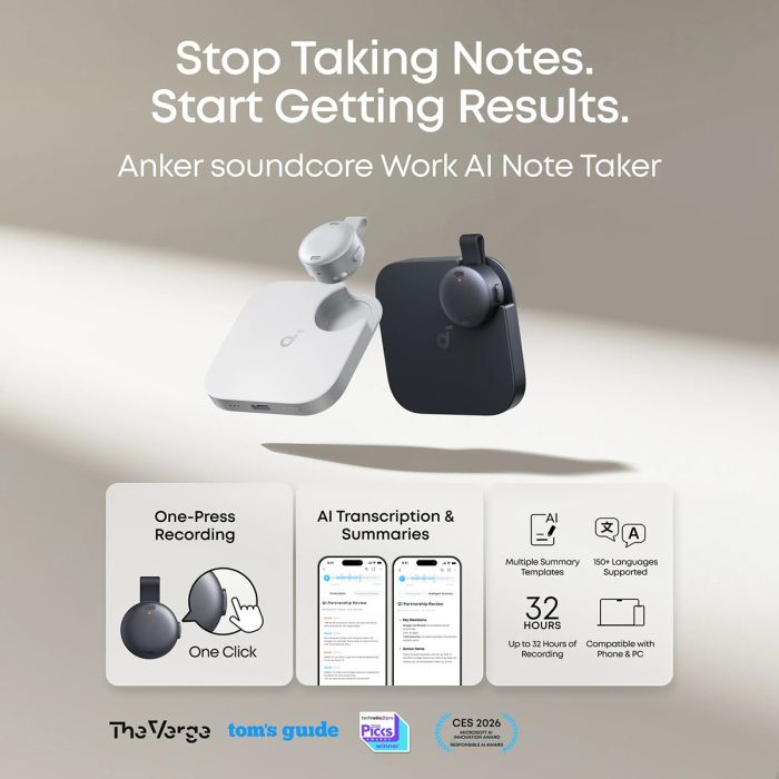 Anker Soundcore Work pametni AI snemalnik zvoka, črn ANKER Anker Soundcore Work pametni AI snemalnik zvoka, črn