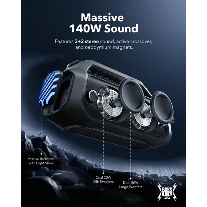 Anker Soundcore BOOM 2 Plus BT 6.0 prenosni Bluetooth zvočnik, črn ANKER Anker Soundcore BOOM 2 Plus BT 6.0 prenosni Bluetooth zvočnik, črn