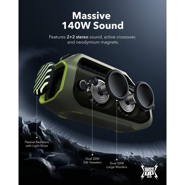 Anker Soundcore BOOM 2 Plus BT 6.0 prenosni Bluetooth zvočnik, zelen