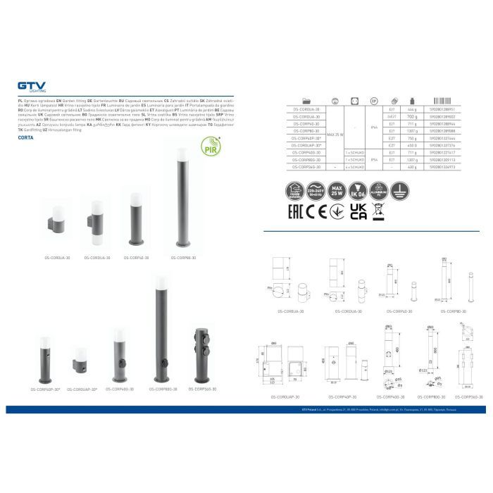 GTV zunanja talna svetilka z vtičnico CORTA E27 230V IP44 GTV GTV zunanja talna svetilka z vtičnico CORTA E27 230V IP44
