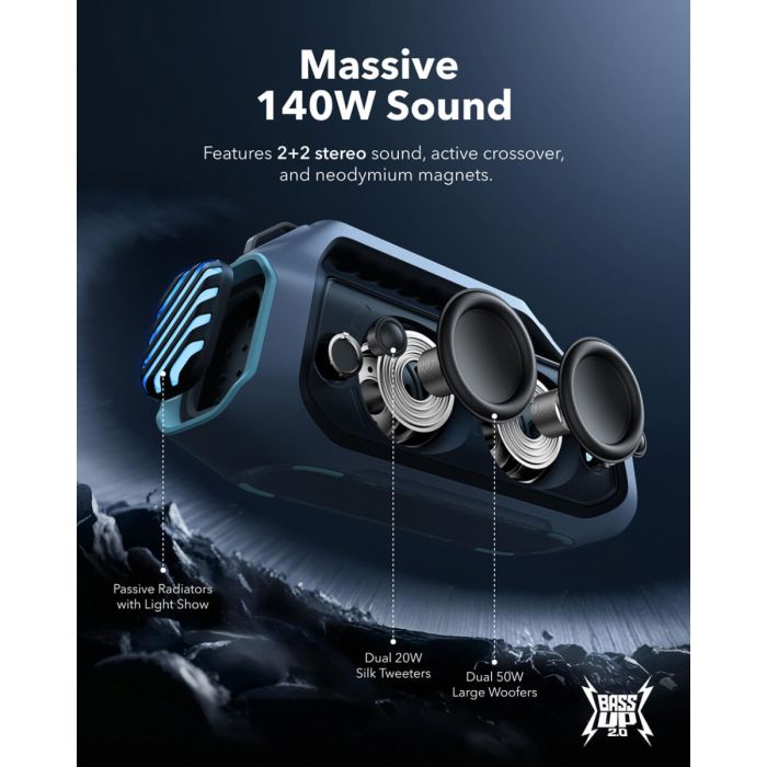 Anker Soundcore BOOM 2 Plus BT 6.0 prenosni Bluetooth zvočnik, moder ANKER Anker Soundcore BOOM 2 Plus BT 6.0 prenosni Bluetooth zvočnik, moder