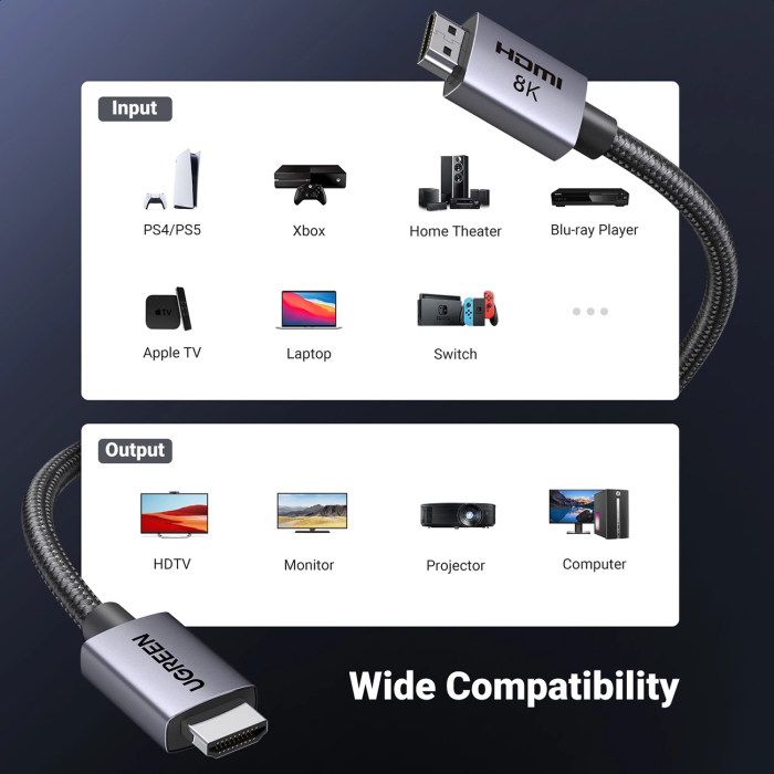 Ugreen 8K Ultra HDMI 2.1 kabel - 5M UGREEN Ugreen 8K Ultra HDMI 2.1 kabel - 5M