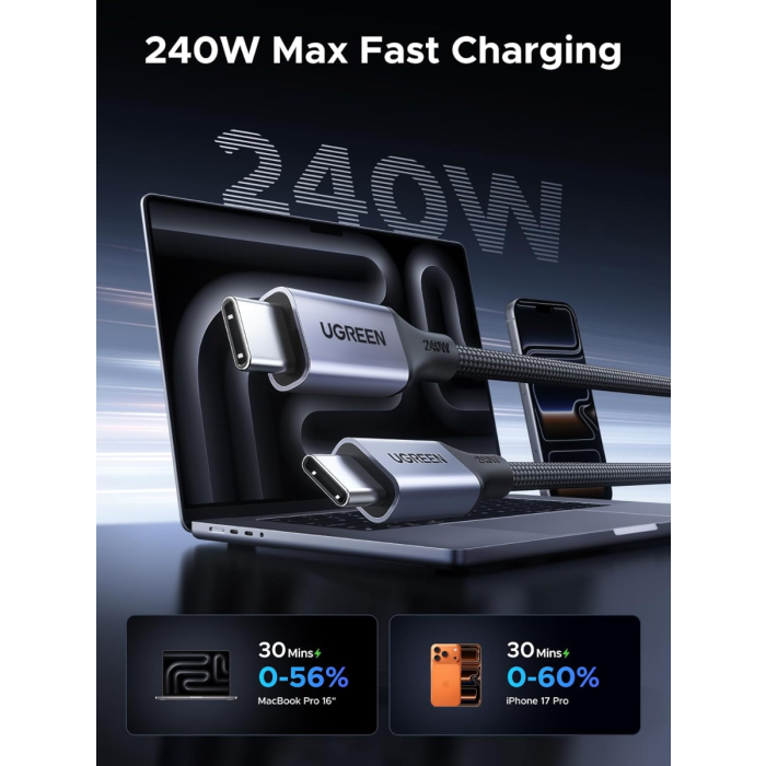UGREEN 240W USB-C v USB-C magnetni polnilni kabel, 1M UGREEN UGREEN 240W USB-C v USB-C magnetni polnilni kabel, 1M