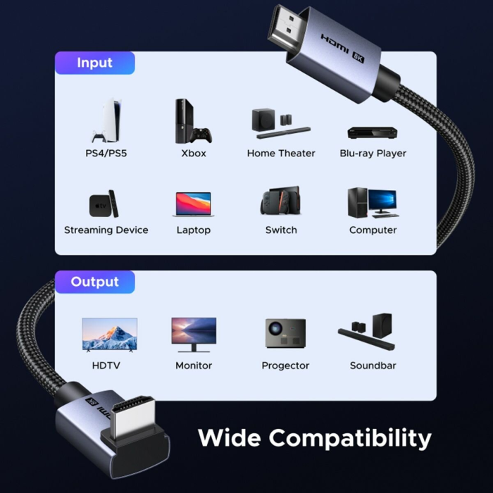 Ugreen 8K Ultra HDMI 2.1 kotni kabel - 3M UGREEN Ugreen 8K Ultra HDMI 2.1 kotni kabel - 3M