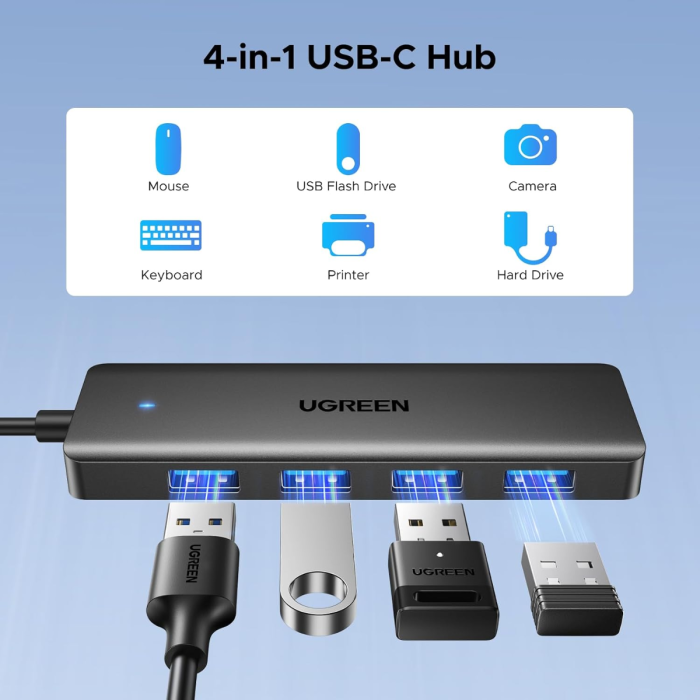 Ugreen USB-C Hub s 4x USB-A priključki, 1M UGREEN Ugreen USB-C Hub s 4x USB-A priključki, 1M