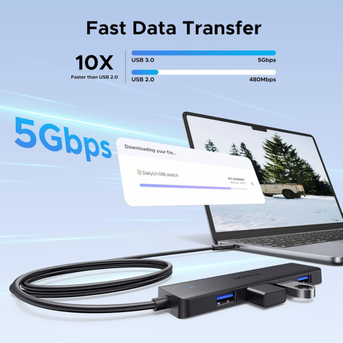 Ugreen USB-C Hub s 4x USB-A priključki, 1M UGREEN Ugreen USB-C Hub s 4x USB-A priključki, 1M