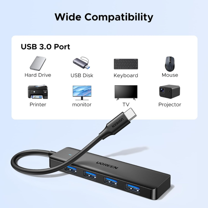 Ugreen USB-C Hub s 4x USB-A priključki, 1M UGREEN Ugreen USB-C Hub s 4x USB-A priključki, 1M