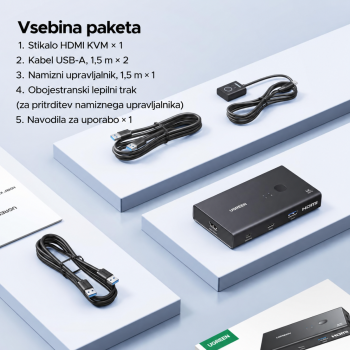 Ugreen HDMI KVM stikalo za upravljanje 2 računalnikov in 1 monitorja 4K@60Hz Ugreen HDMI KVM stikalo za upravljanje 2 računalnikov in 1 monitorja 4K@60Hz