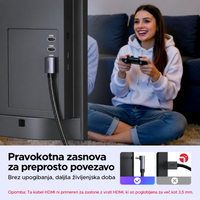 Ugreen 8K Ultra HDMI 2.1 kotni kabel - 2M UGREEN Ugreen 8K Ultra HDMI 2.1 kotni kabel - 2M