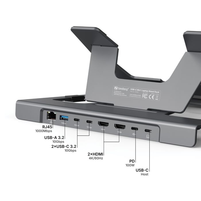 Sandberg stojalo za prenosnik s priklopno postajo USB-C 8-v-1 SANDBERG Sandberg stojalo za prenosnik s priklopno postajo USB-C 8-v-1