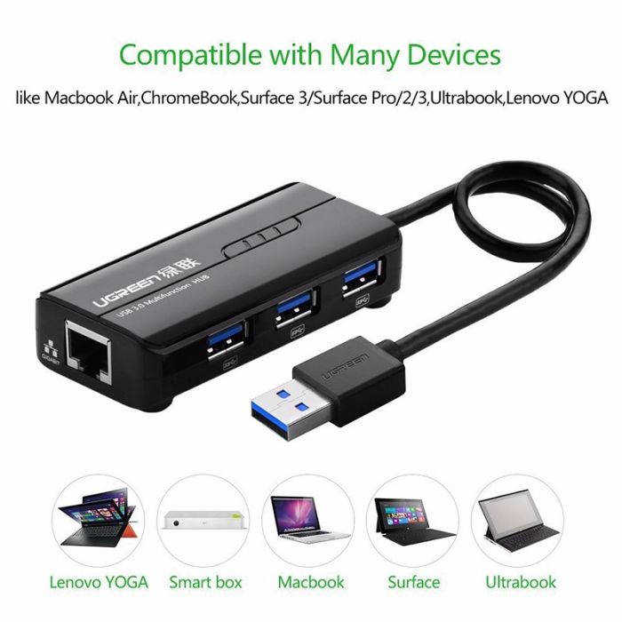 Ugreen USB 3.0 hub na 3x USB A in RJ45 - box Ugreen USB 3.0 hub na 3x USB A in RJ45 - box