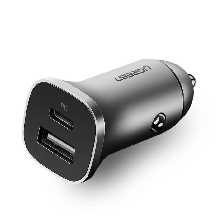 Ugreen avtopolnilec USB + USB-C PD 18W siv - box Ugreen avtopolnilec USB + USB-C PD 18W siv - box