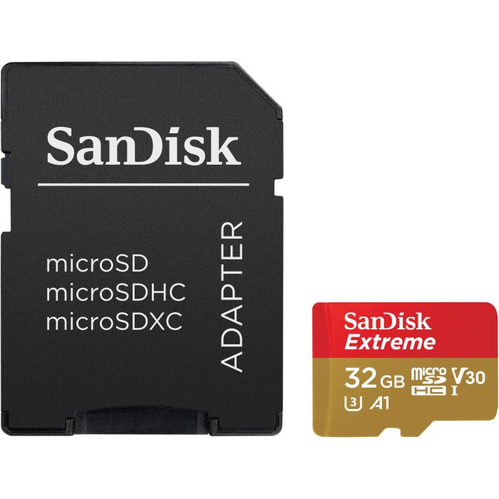 SanDisk Extreme microSDHC 32GB + SD Adapter for Action Sports Cameras - 100MB/s A1 C10 V30 UHS-I U3 SanDisk Extreme microSDHC 32GB + SD Adapter for Action Sports Cameras - 100MB/s A1 C10 V30 UHS-I U3