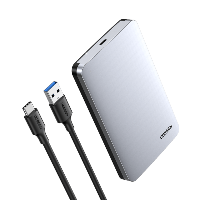 Ugreen 2.5 SATA ohišje za disk srebrn + USB-C-USB-A kabel - box Ugreen 2.5 SATA ohišje za disk srebrn + USB-C-USB-A kabel - box