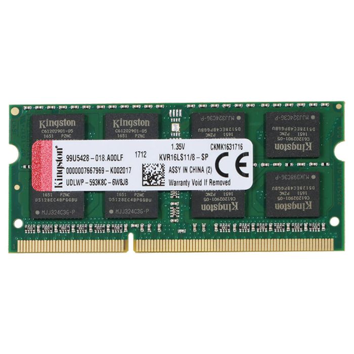Kingston 8GB DDR3-1600MHz SODIMM PC3-12800 CL11, 1.35V Kingston 8GB DDR3-1600MHz SODIMM PC3-12800 CL11, 1.35V