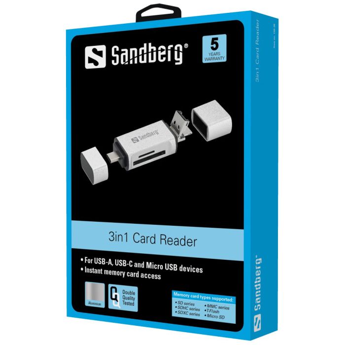 Sandberg čitalec kartic USB-C, USB-A in micro-USB Sandberg čitalec kartic USB-C, USB-A in micro-USB