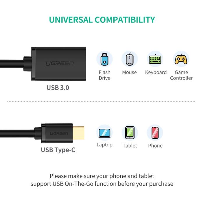 Ugreen USB-C (M) na USB 3.0 (Ž) OTG kabel črn - polybag Ugreen USB-C (M) na USB 3.0 (Ž) OTG kabel črn - polybag