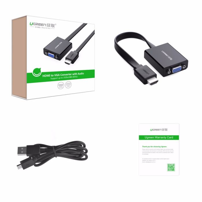 Ugreen HDMI na VGA + 3.5MM Audio+MicroUSB konverter črn - box Ugreen HDMI na VGA + 3.5MM Audio+MicroUSB konverter črn - box
