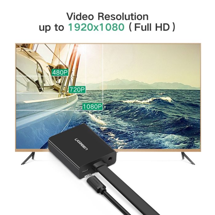 Ugreen HDMI na VGA + 3.5MM Audio+MicroUSB konverter črn - box Ugreen HDMI na VGA + 3.5MM Audio+MicroUSB konverter črn - box
