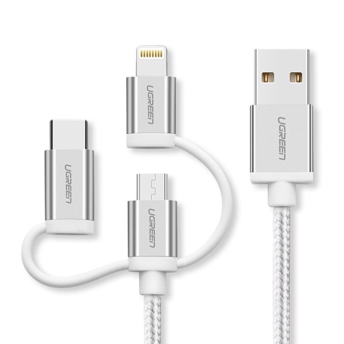 Ugreen USB 2.0 na Micro USB+Lightning+Type C (3 v 1) podatkovni kabel pleten 1,5m Ugreen USB 2.0 na Micro USB+Lightning+Type C (3 v 1) podatkovni kabel pleten 1,5m