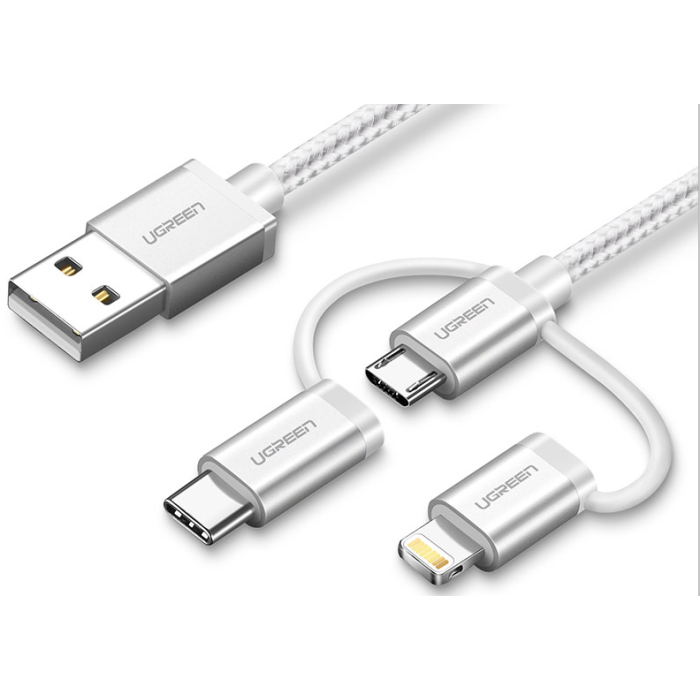 Ugreen USB 2.0 na Micro USB+Lightning+Type C (3 v 1) podatkovni kabel pleten 1,5m Ugreen USB 2.0 na Micro USB+Lightning+Type C (3 v 1) podatkovni kabel pleten 1,5m