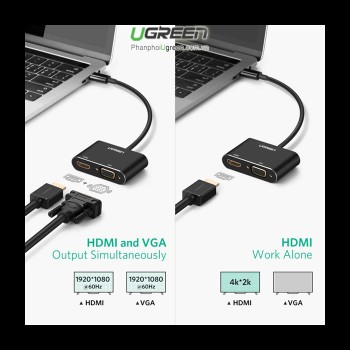 Ugreen USB-C na HDMI in VGA + PD adapter siv - box