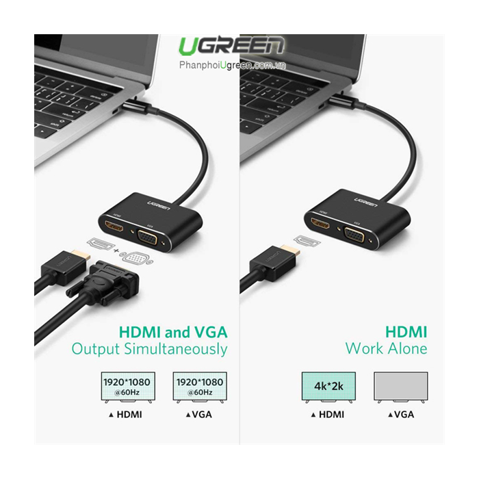 Ugreen USB-C na HDMI in VGA + PD adapter siv - box Ugreen USB-C na HDMI in VGA + PD adapter siv - box