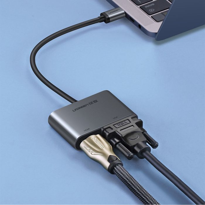 Ugreen USB-C na HDMI in VGA + PD adapter siv - box Ugreen USB-C na HDMI in VGA + PD adapter siv - box