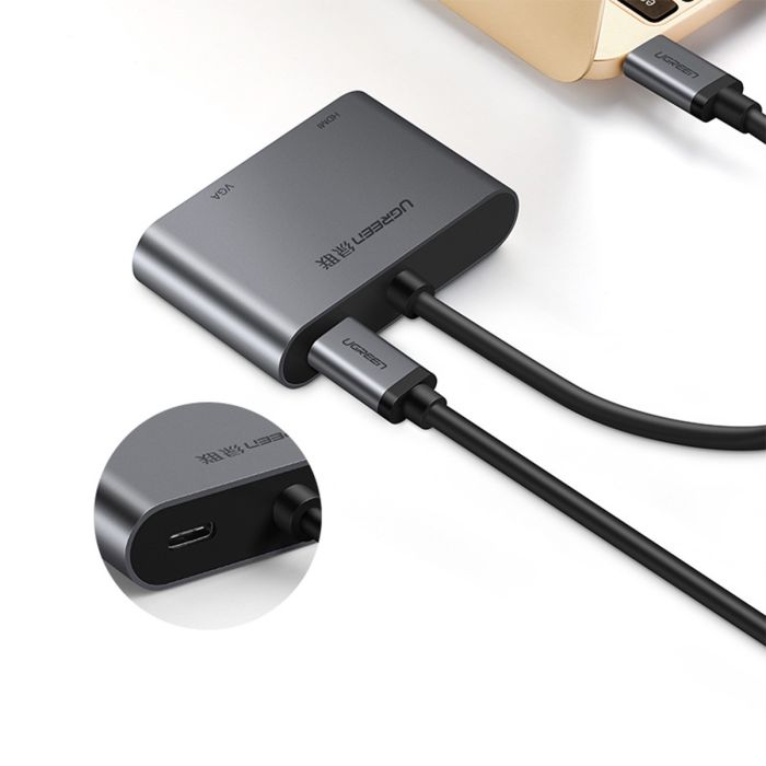Ugreen USB-C na HDMI in VGA + PD adapter siv - box Ugreen USB-C na HDMI in VGA + PD adapter siv - box
