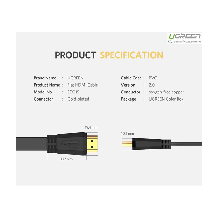 Ugreen HDMI 1.4 Flat kabel 5m - box Ugreen HDMI 1.4 Flat kabel 5m - box