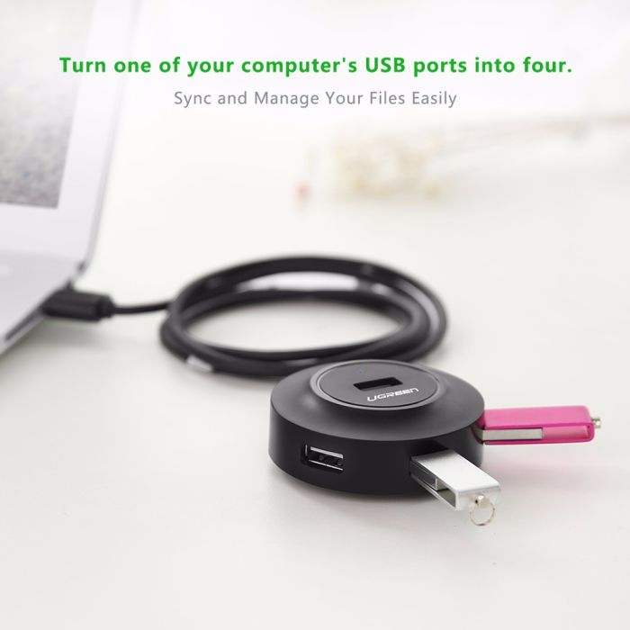 Ugreen USB 2.0 4 port HUB ČRN 1M - box Ugreen USB 2.0 4 port HUB ČRN 1M - box